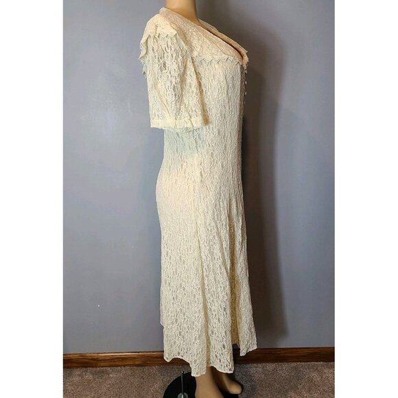 Vtg 90s Lace Romantic Dress Sz 24 Button Front Victorian Fairy Whimsical Cream - Picture 14 of 14